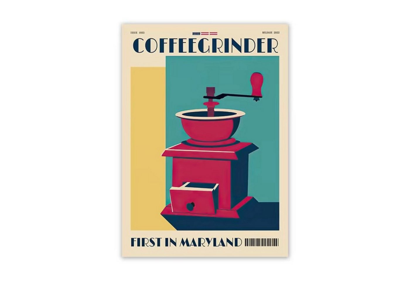 TPFLiving Kunstdruck OHNE RAHMEN, Espresso-Kaffeekanne und Bohnen - (Leinwandbild XXL), Farben: Farben: Orange, Braun, BeigeGröße: 60x80cm von TPFLiving