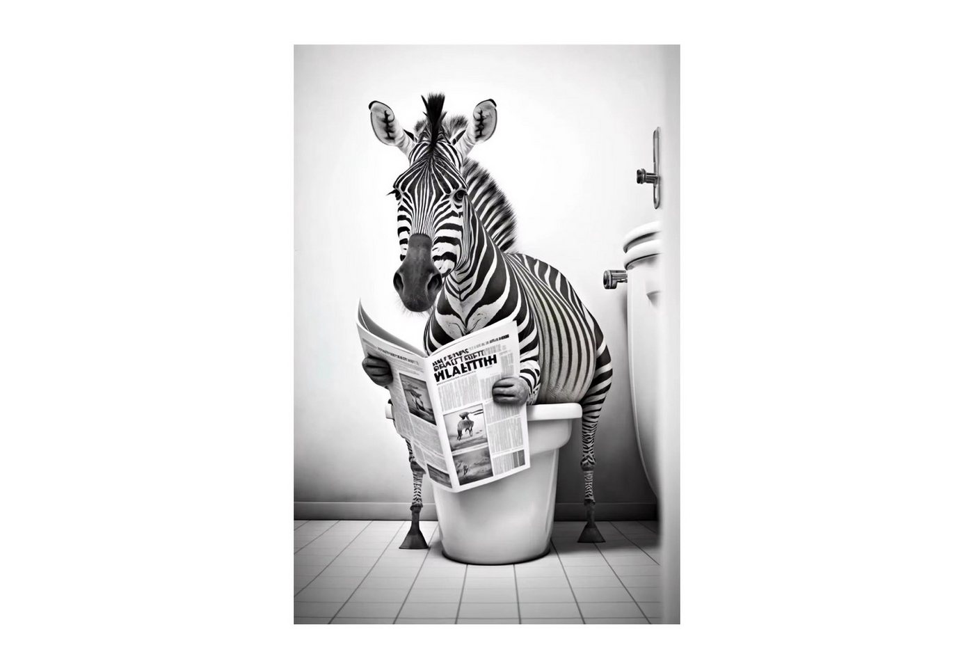 TPFLiving Kunstdruck OHNE RAHMEN, Lustige Tiere im Badezimmer mit Charme - (Leinwandbild XXL), Farben: Colors: Brown, White, BlackGröße: 30x40cm von TPFLiving
