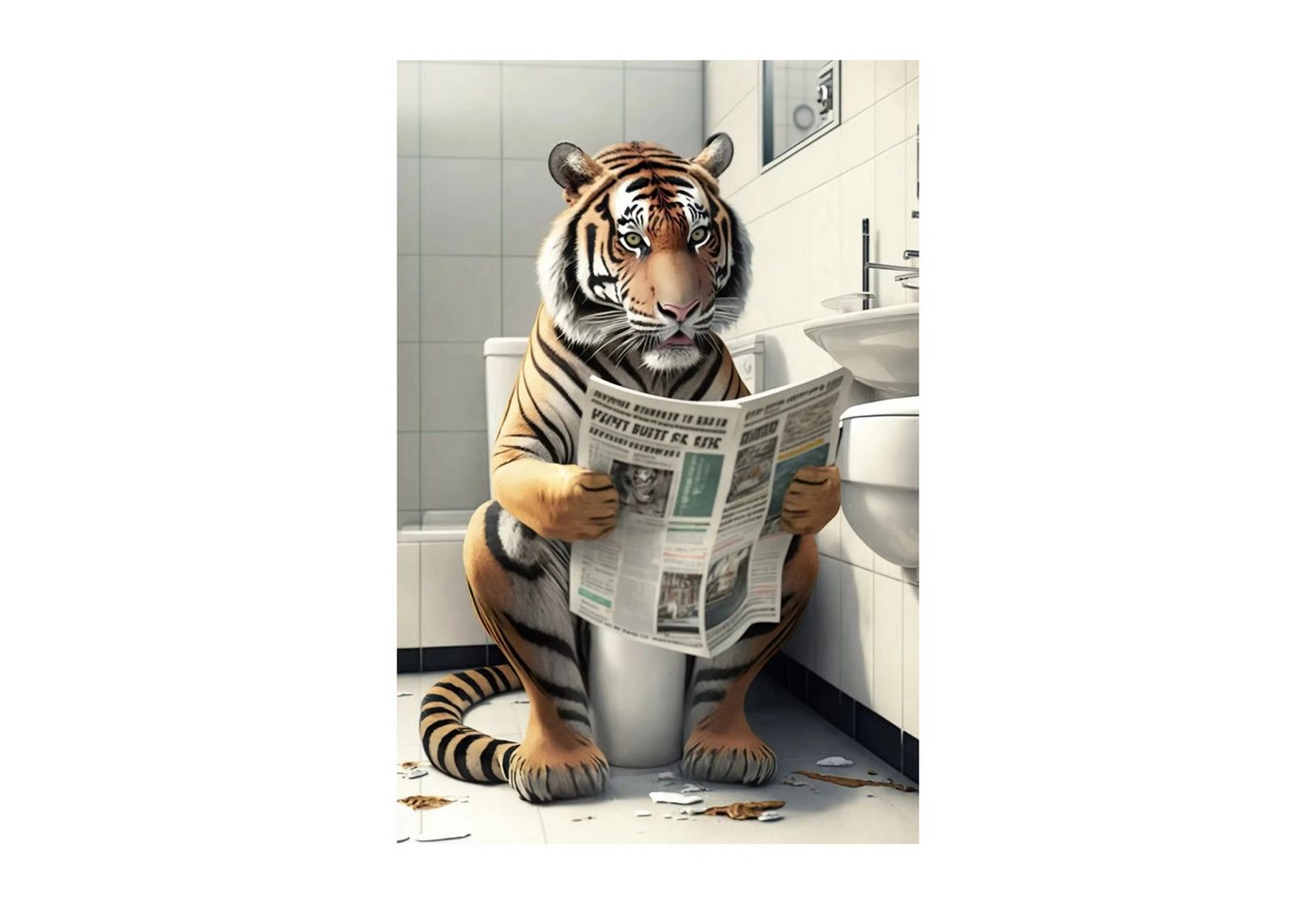 TPFLiving Kunstdruck OHNE RAHMEN, Lustige Tiere im Badezimmer mit Charme - (Leinwandbild XXL), Farben: Colors: Brown, White, BlackGröße: 30x40cm von TPFLiving