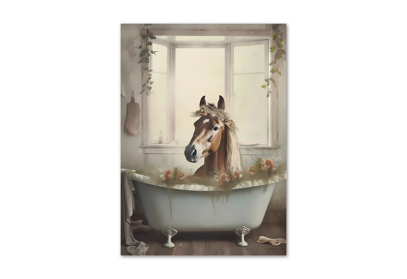 TPFLiving Kunstdruck OHNE RAHMEN, Lustiges Badezimmer - Zebra, Katze, Hund, Eule, Schwein - (Leinwandbild XXL), Farben: Farben: Braun, Beige, grau - Größe: 21x30cm von TPFLiving