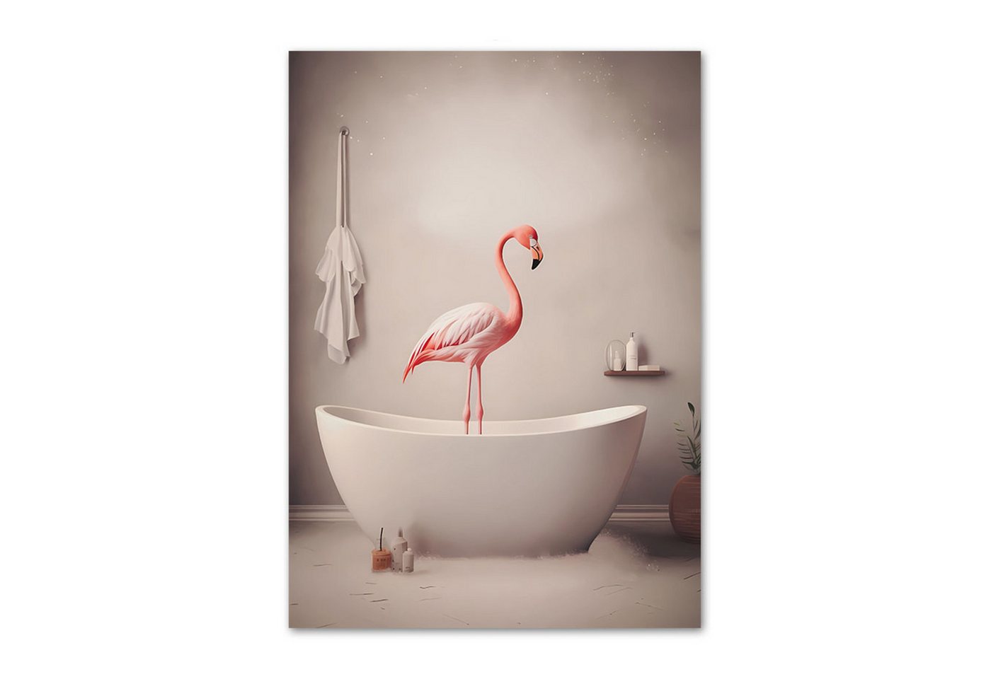 TPFLiving Kunstdruck OHNE RAHMEN, Lustiges Badezimmer - Zebra, Katze, Hund, Eule, Schwein - (Leinwandbild XXL), Farben: Farben: Braun, Beige, grau - Größe: 60x90cm von TPFLiving