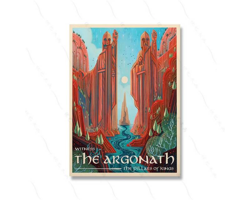 TPFLiving Kunstdruck (OHNE RAHMEN) Poster - Leinwand - Wandbild, Das Schloss und die Orte des Films „Herr der Ringe“ auf Leinwand (Leinwandbild XXL), Farben: Grün, Gelb, Rot, Blau, Orange, Schwarz -Größe: 13x18cm von TPFLiving