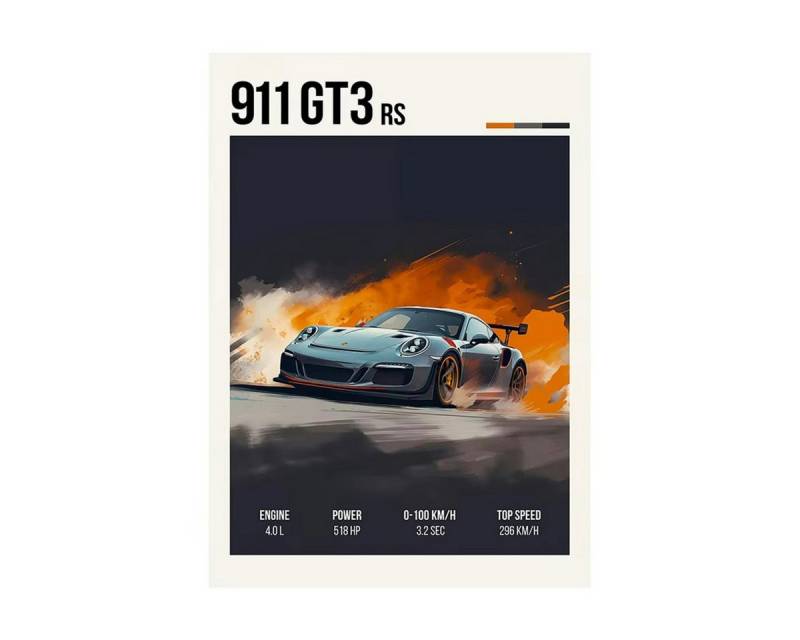 TPFLiving Kunstdruck (OHNE RAHMEN) Poster - Leinwand - Wandbild, Mode Automobil Druck Vintage Sport Auto Poster Garage Leinwand (Leinwandbild XXL), Farben: Grau, Schwarz, Orange, Blau, Rot, Grün -Größe: 13x18cm von TPFLiving