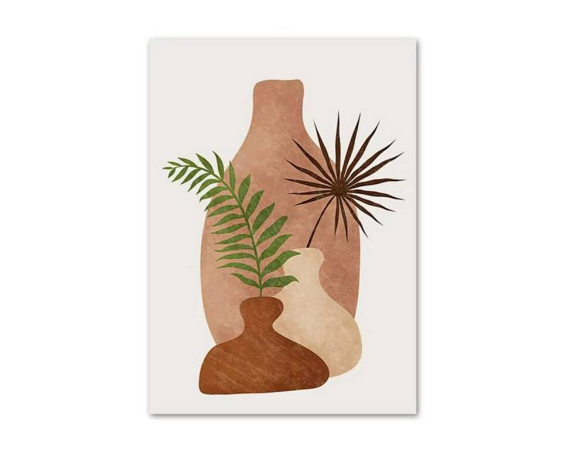 TPFLiving Kunstdruck (OHNE RAHMEN) Poster - Leinwand - Wandbild, Boho Monstera Blatt Terrakotta Vase Abstrakte Wandkunst Leinwand (Leinwandbild XXL), Farben: Braun, Grün, Weiß, Orange, Schwarz -Größe: 21x30cm von TPFLiving