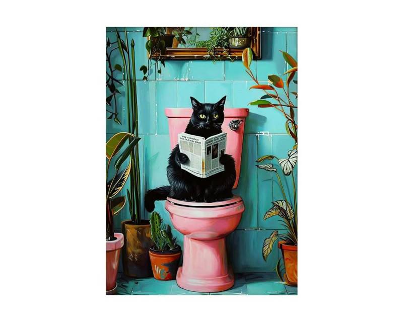 TPFLiving Kunstdruck (OHNE RAHMEN) Poster - Leinwand - Wandbild, Rosa Thema Katze Gepard in einem rosa Badezimmer Mädchen Leinwand (Leinwandbild XXL), Farben: Rosa, Schwarz, Blau, Gelb, Grün, Weiß - Größe: 40x50cm von TPFLiving