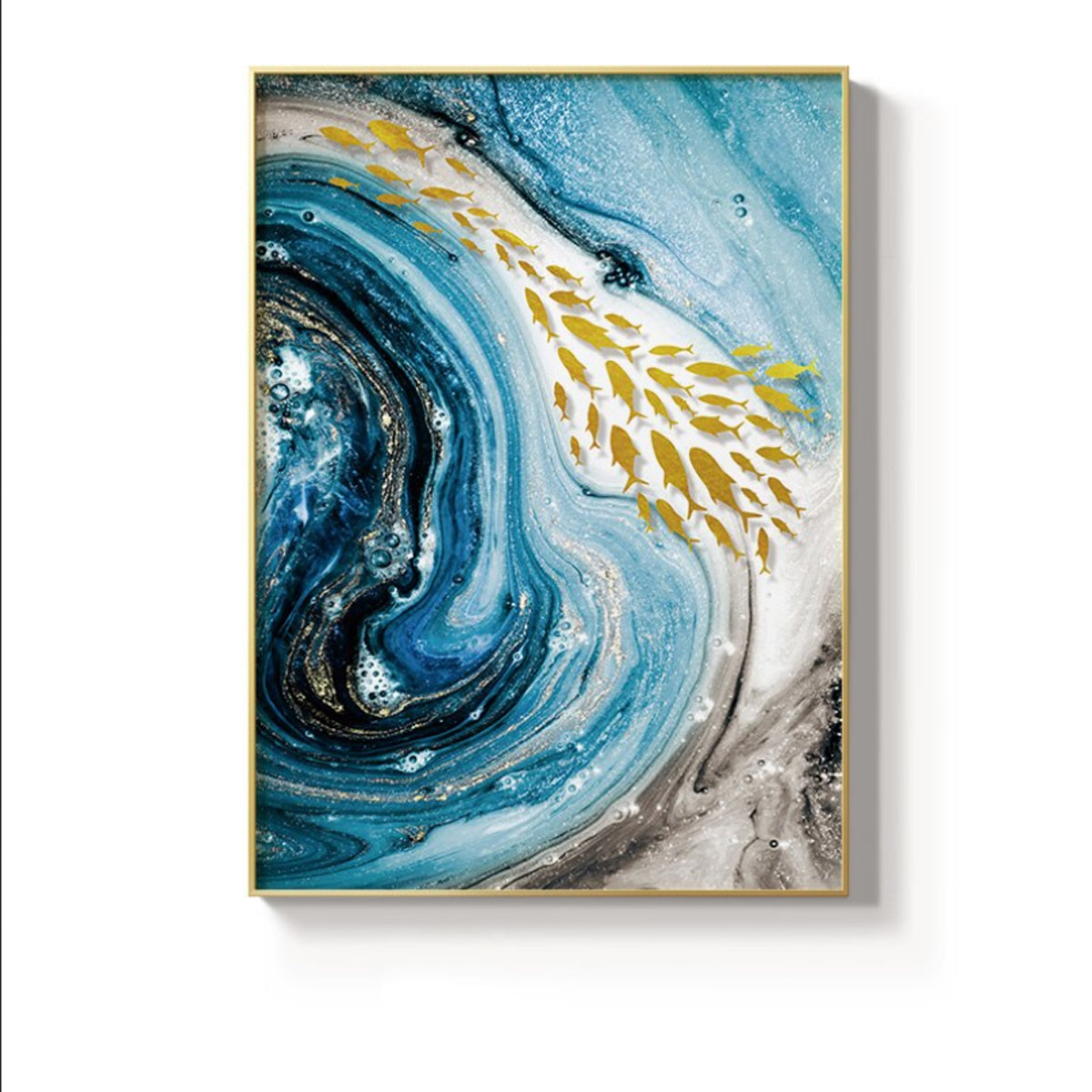 TPFLiving Leinwandbild Kunstdruck - Nordic Art Abstrakte Marmor Struktur in gold, weis und blau - OHNE Rahmen - Bilder Wohnzimmer - Modell TPFL-LW-52-MB - 30x40cm von TPFLiving