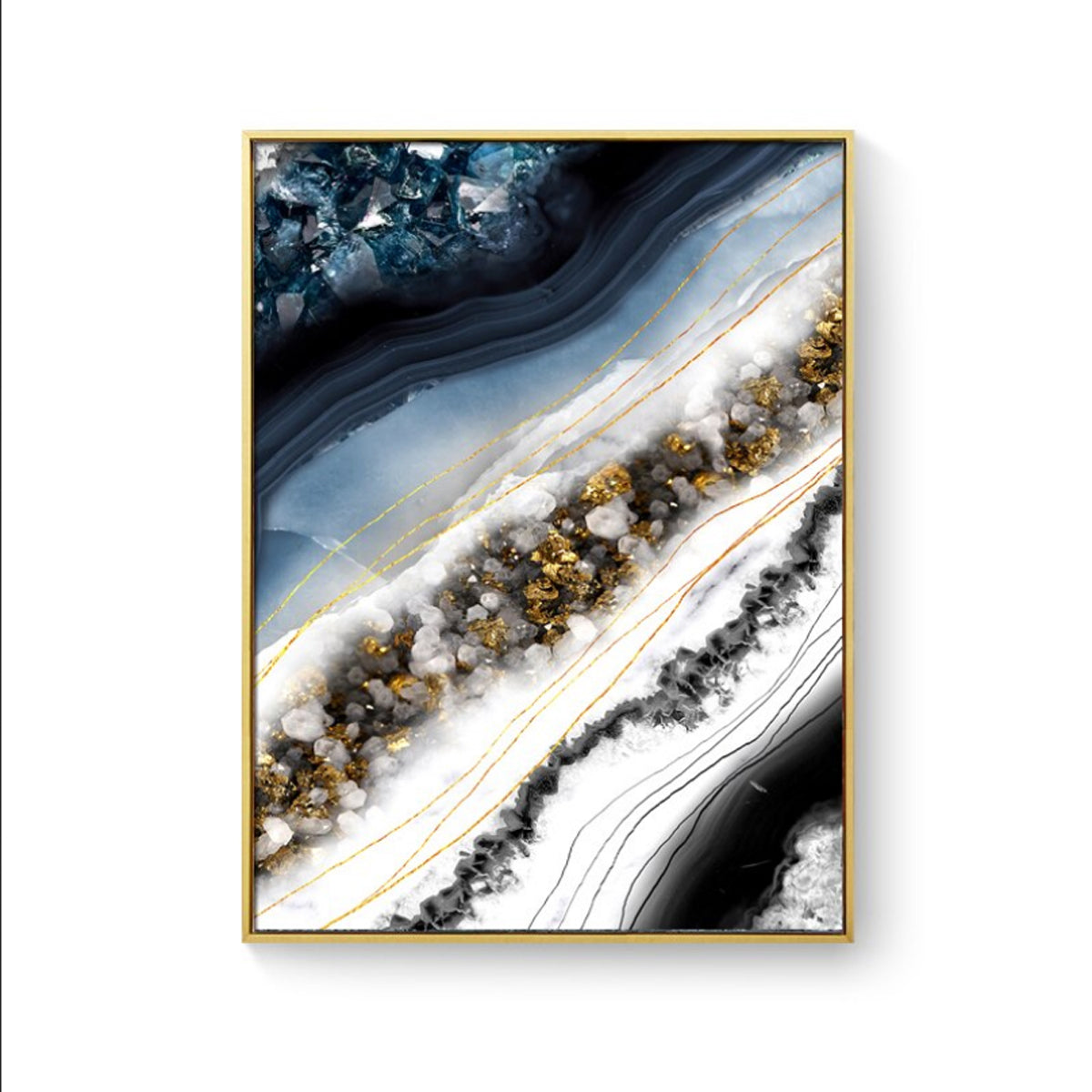 TPFLiving Leinwandbild Kunstdruck - Nordic Art Abstrakte Marmor Strukturen Blau, Schwarz, Weiß, Gold - OHNE Rahmen - Bilder Wohnzimmer - Modell TPFL-LW-75-MC - 60x100cm von TPFLiving