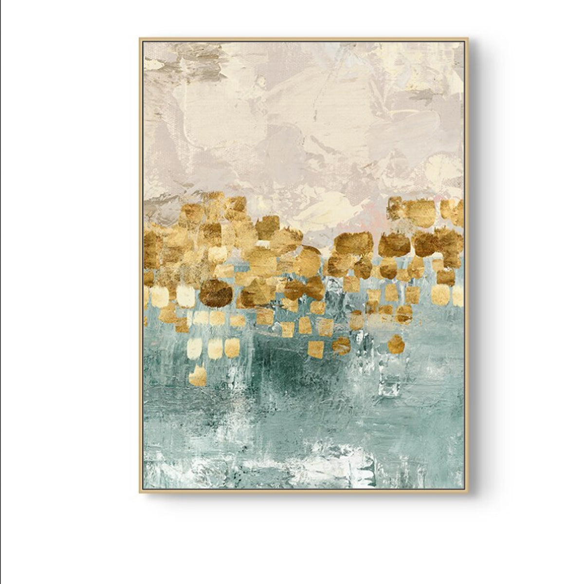 TPFLiving Leinwandbild Kunstdruck - Nordic Art Abstrakte Motive in Gold, Grün und Beige - OHNE Rahmen - Bilder Wohnzimmer - Modell TPFL-LW-61-MC - 40x60cm von TPFLiving