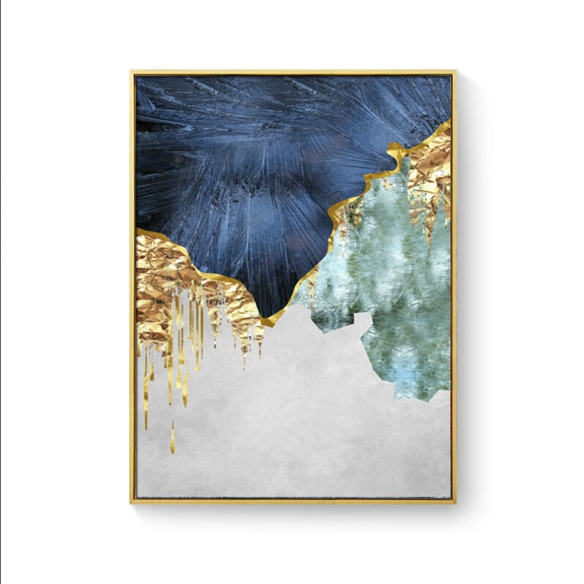 TPFLiving Leinwandbild Kunstdruck - Nordic Art Abstrakte Strukturen Blau, Gold, Grau und Beige - OHNE Rahmen - Bilder Wohnzimmer - Modell TPFL-LW-62-MB - 40x60cm von TPFLiving