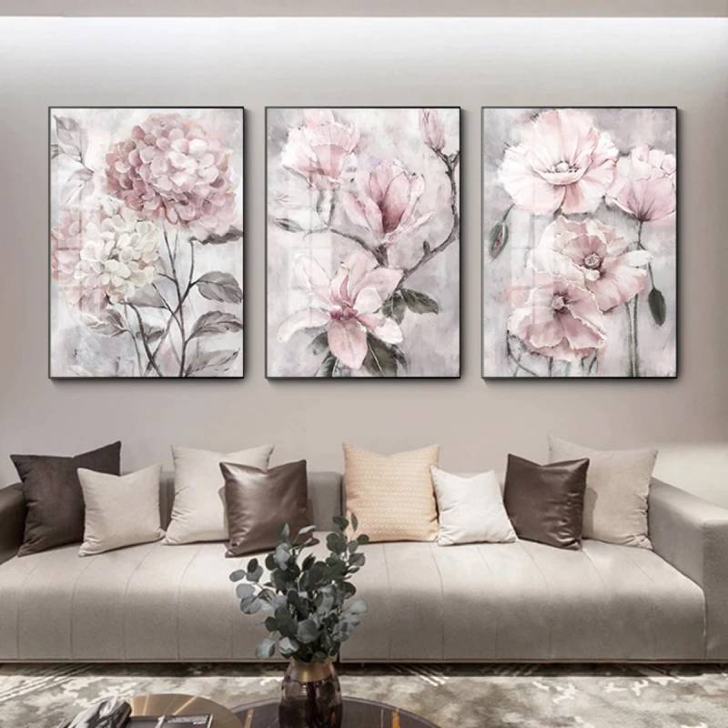 TPFLiving Luxus Poster Leinwand / Blumen in Rosa / 3 Motive in 17 verschiedene Größen - OHNE Rahmen - Modell TPFL-LW-35-M3PCS Set - 21x30cm von TPFLiving