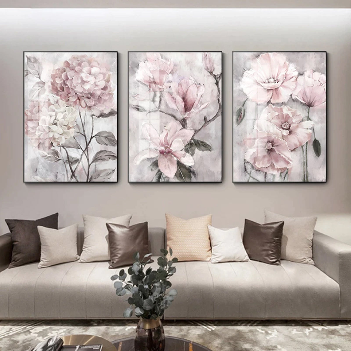 TPFLiving Luxus Poster Leinwand / Blumen in Rosa / 3 Motive in 17 verschiedene Größen - OHNE Rahmen - Modell TPFL-LW-35-M3PCS Set - 50x70cm von TPFLiving