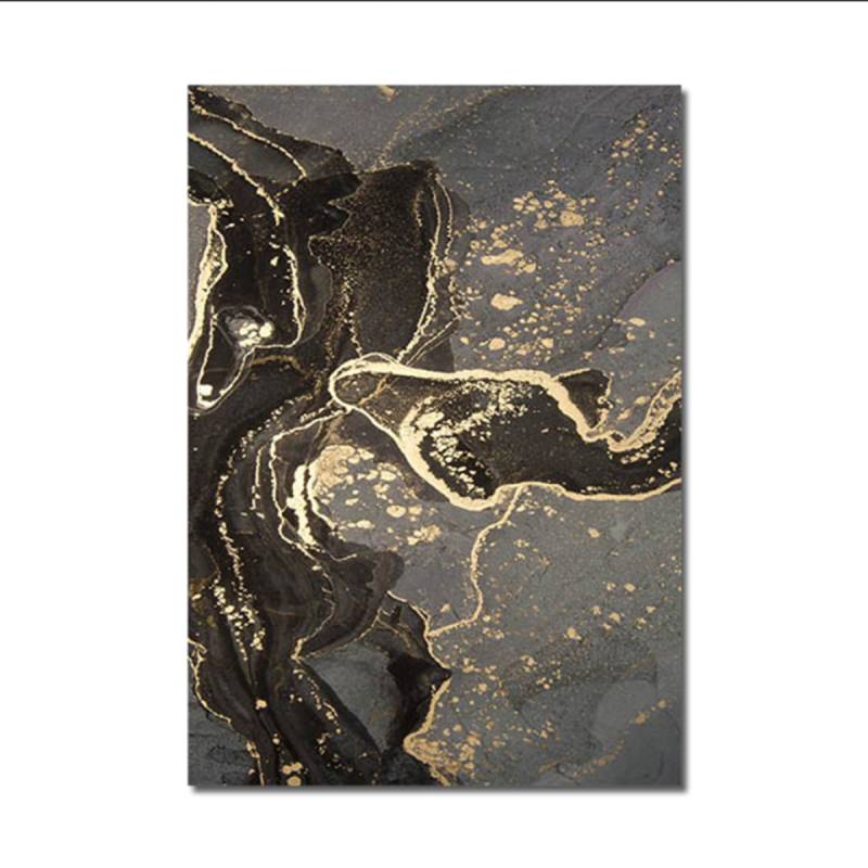 TPFLiving Luxus Poster Leinwand - Abstrakte Strukturen in Gold, Schwarz und Grau - 14 verschiedene Größen - OHNE Rahmen - Modell B - 21x30cm von TPFLiving