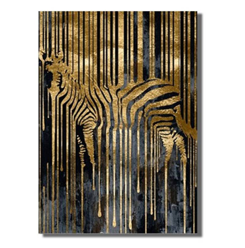 TPFLiving Poster Leinwand / Abstraktes Zebra in Gold und Schwarz / Verschiedene Größen - OHNE Rahmen - Modell FB491 - 80x120cm von TPFLiving