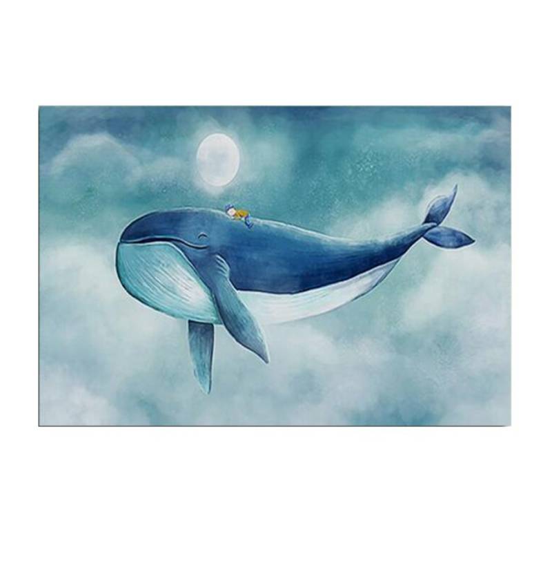 TPFLiving Poster Leinwand / Blauer Wal mit schlafendem Kind / Motiv in verschiedenen Größen - OHNE Rahmen - Modell FB372 - 60x90cm von TPFLiving