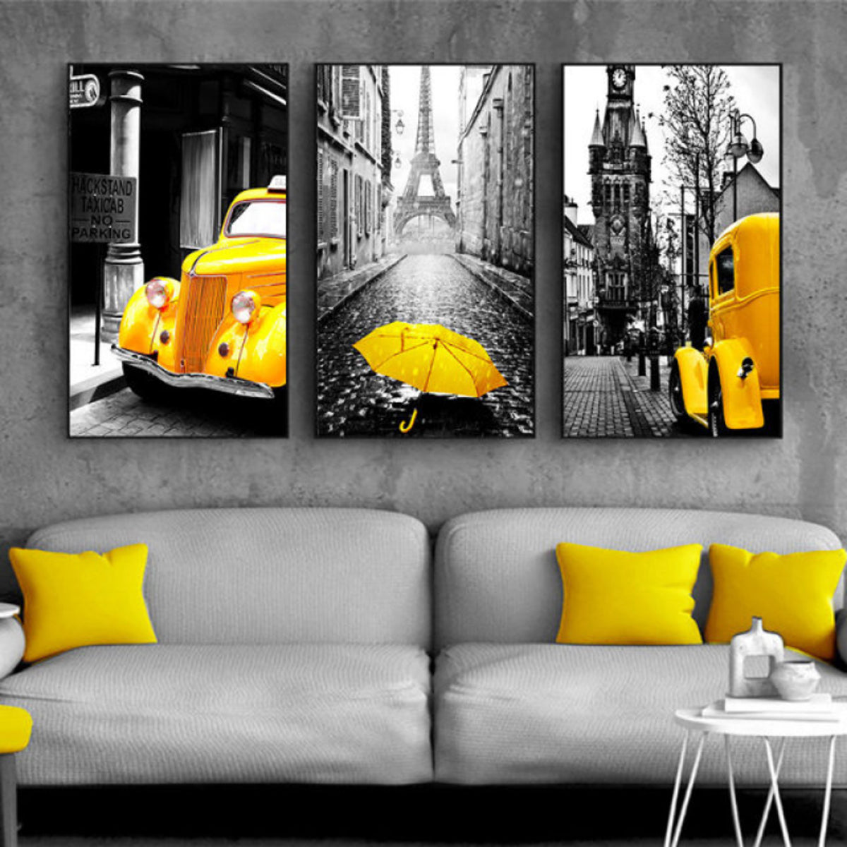 TPFLiving Poster Leinwand Nordic Art Impressionen aus Paris mit gelben Akzenten - OHNE Rahmen - Modell TPFL-LW-28-SET - 50x70cm von TPFLiving