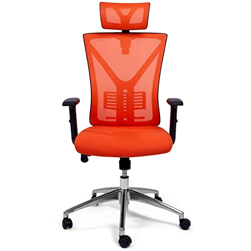 TPFLiving Premium XL Bürostuhl Zeus, ergonomischer Schreibtischstuhl | Inkl. verstellbare Lordosenstütze | Atmungsaktives Mesh-Material | Schwerlast Chefsessel | Belastbar bis 200 kg | Farbe: Orange von TPFLiving