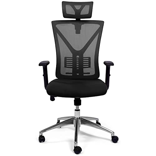 TPFLiving Premium XL Bürostuhl Zeus, ergonomischer Schreibtischstuhl | Inkl. verstellbare Lordosenstütze | Atmungsaktives Mesh-Material | Schwerlast Chefsessel | Belastbar bis 200 kg | Farbe: Schwarz von TPFLiving