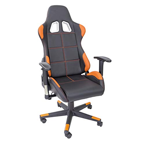 TPFLiving Premium XL Racing Stuhl Bürostuhl XL Gaming Stuhl Chefsessel Drehstuhl Fire - Schreibtischstuhl mit Lendenkissen - Zockerstuhl - belastbar bis 150 kg - Kunstleder - Schwarz/Orange von TPFLiving