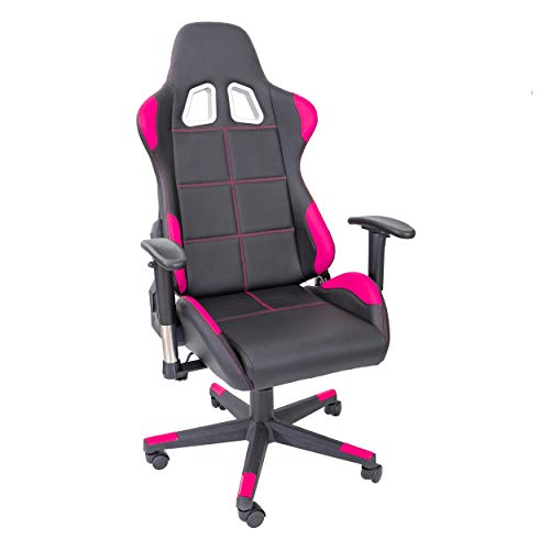 TPFLiving Premium XL Racing Stuhl Bürostuhl XL Gaming Stuhl Chefsessel Drehstuhl Fire - Schreibtischstuhl mit Lendenkissen - Zockerstuhl - belastbar bis 150 kg - Kunstleder - Schwarz/Rosa von TPFLiving