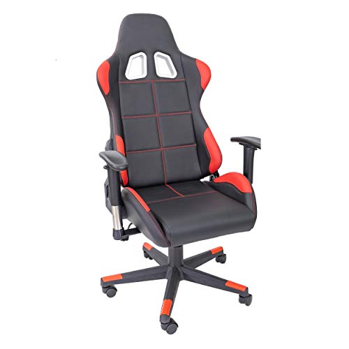 TPFLiving Premium XL Racing Stuhl Bürostuhl XL Gaming Stuhl Chefsessel Drehstuhl Fire - Schreibtischstuhl mit Lendenkissen - Zockerstuhl - belastbar bis 150 kg - Kunstleder - Schwarz/Rot von TPFLiving