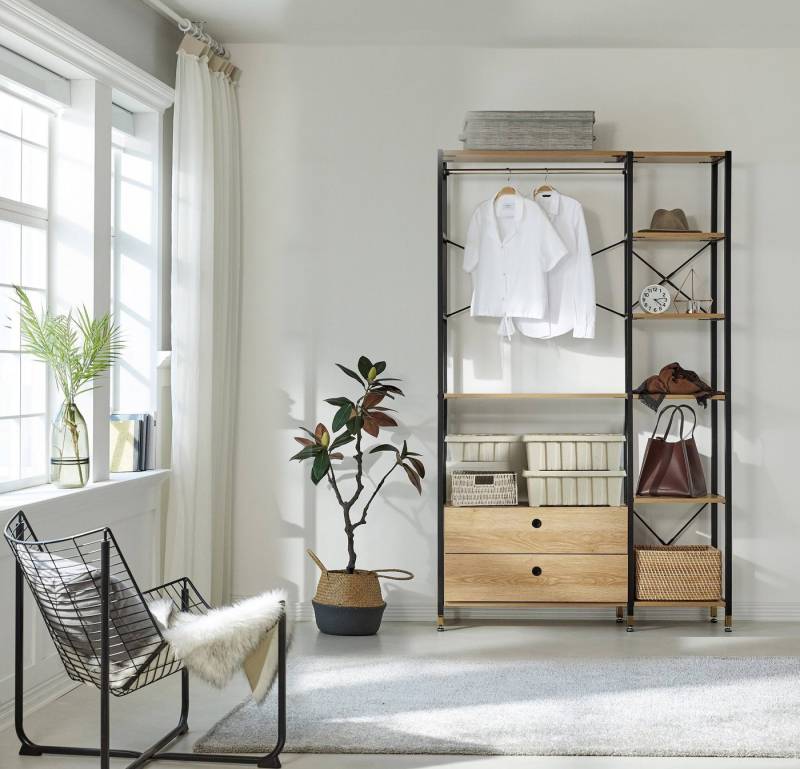 TPFLiving Regal Boston - MDF mit Akazie-Dekor, Gestell Metall, Hochwertiges Standregal mit filigranem Metallgestell, Designer Regal (BxHxT): 127.5x210x30 cm von TPFLiving