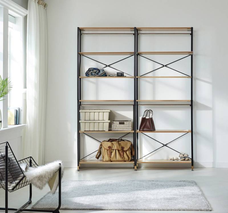 TPFLiving Regal Boston - MDF mit Akazie-Dekor, Gestell Metall, Hochwertiges Standregal mit filigranem Metallgestell, Designer Regal (BxHxT): 167.5x210x30 cm von TPFLiving