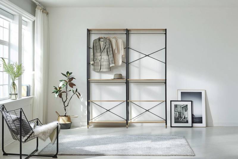 TPFLiving Regal Boston - MDF mit Akazie-Dekor, Gestell Metall, Hochwertiges Standregal mit filigranem Metallgestell, Designer Regal (BxHxT): 167.5x210x30 cm von TPFLiving