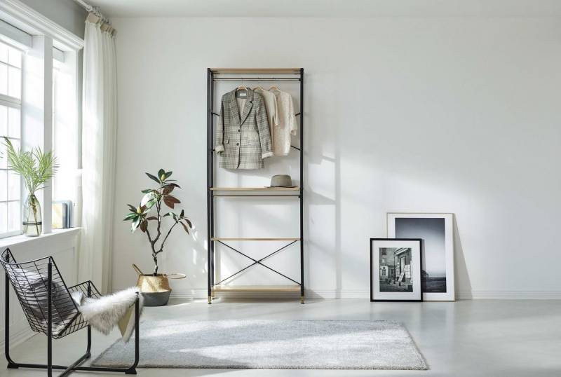 TPFLiving Regal Boston - MDF mit Akazie-Dekor, Gestell Metall, Hochwertiges Standregal mit filigranem Metallgestell, Designer Regal (BxHxT): 85x210x30 cm von TPFLiving