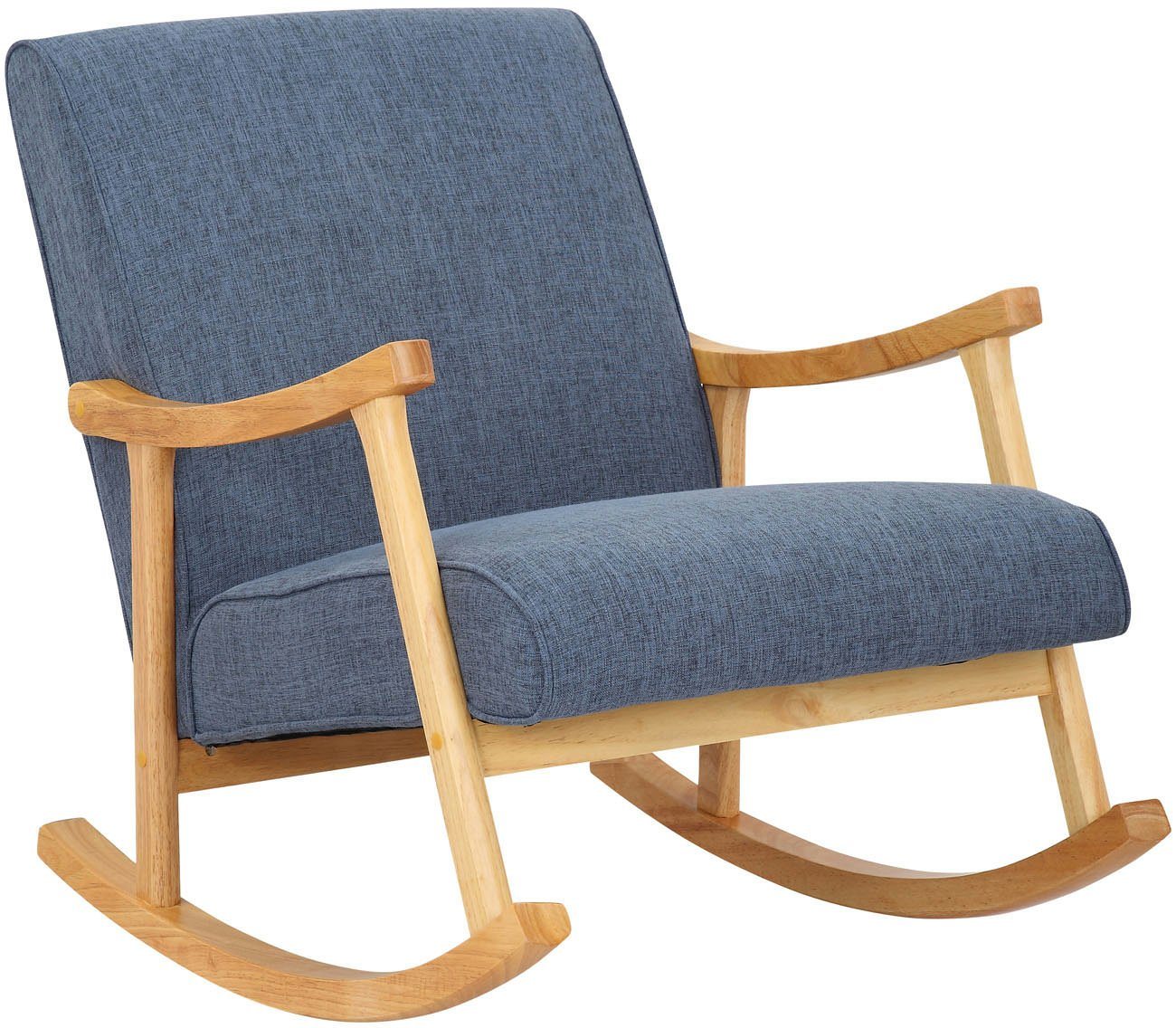 TPFLiving Schaukelstuhl Morello mit hochwertig gepolsterter Sitzfläche (Schwingstuhl - Relaxstuhl - Relaxsessel - Lehnstuhl), Gestell: Natura - Sitzfläche: Stoff blau von TPFLiving