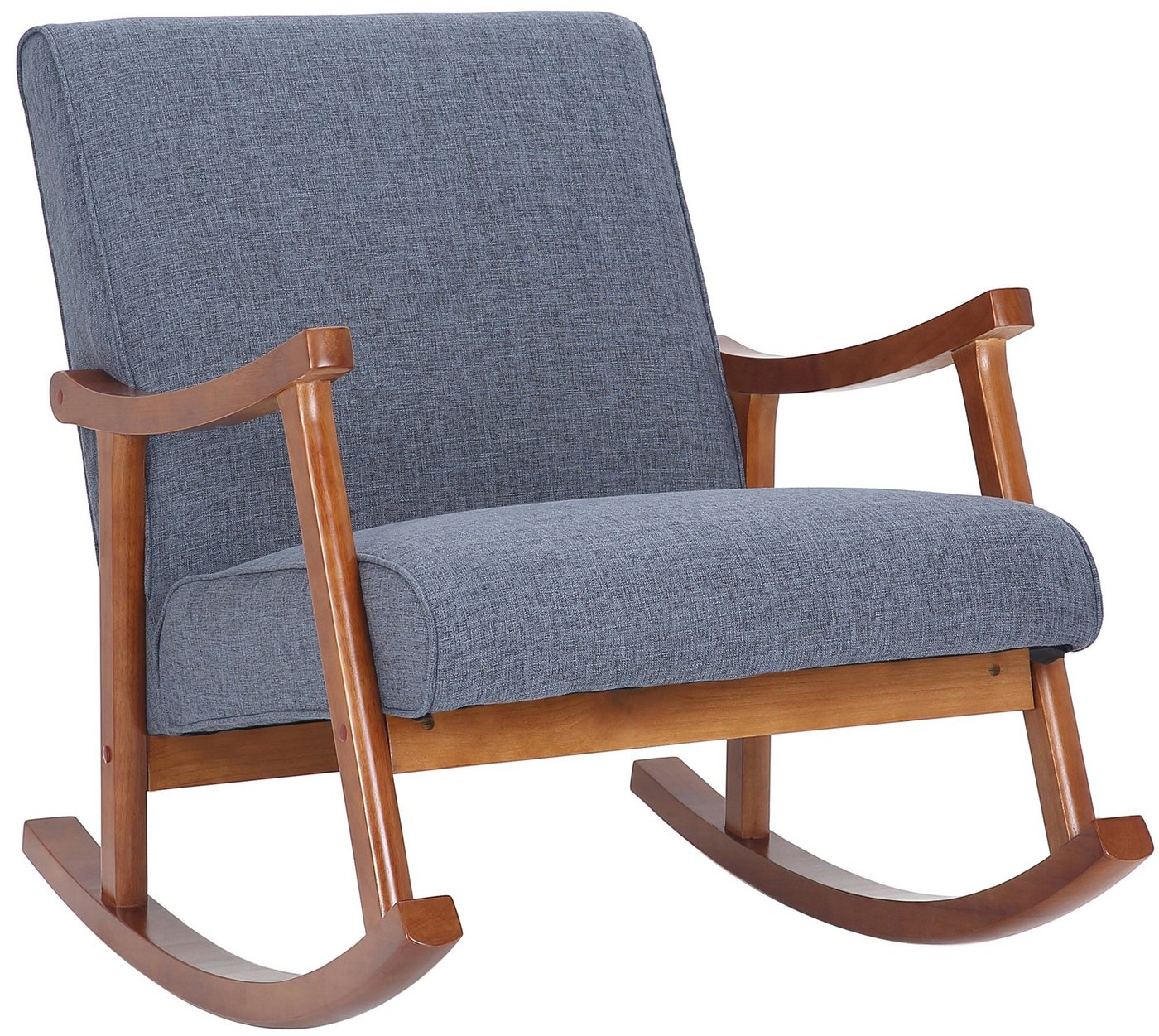 TPFLiving Schaukelstuhl Morello mit hochwertig gepolsterter Sitzfläche (Schwingstuhl - Relaxstuhl - Relaxsessel - Lehnstuhl), Gestell: Walnus - Sitzfläche: Stoff blau von TPFLiving