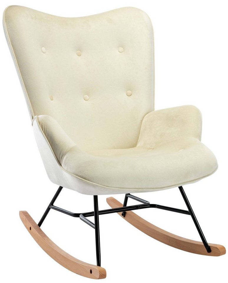 TPFLiving Schaukelstuhl Sanna mit hochwertig gepolsterter Sitzfläche (Schwingstuhl - Relaxstuhl - Relaxsessel - Lehnstuhl), Gestell: Buchenholz/Metall Natura/schwarz - Sitzfläche: Samt Creme von TPFLiving
