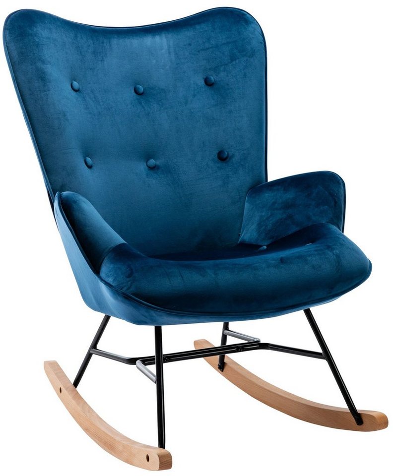 TPFLiving Schaukelstuhl Sanna mit hochwertig gepolsterter Sitzfläche (Schwingstuhl - Relaxstuhl - Relaxsessel - Lehnstuhl), Gestell: Buchenholz/Metall Natura/schwarz - Sitzfläche: Samt blau von TPFLiving