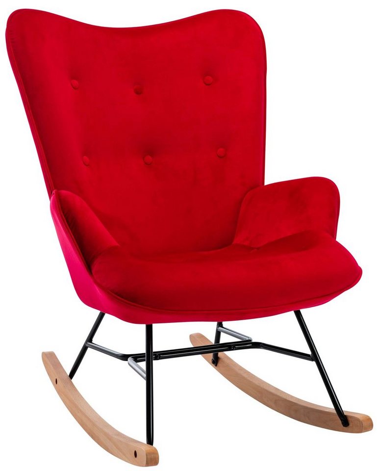 TPFLiving Schaukelstuhl Sanna mit hochwertig gepolsterter Sitzfläche (Schwingstuhl - Relaxstuhl - Relaxsessel - Lehnstuhl), Gestell: Buchenholz/Metall Natura/schwarz - Sitzfläche: Samt rot von TPFLiving