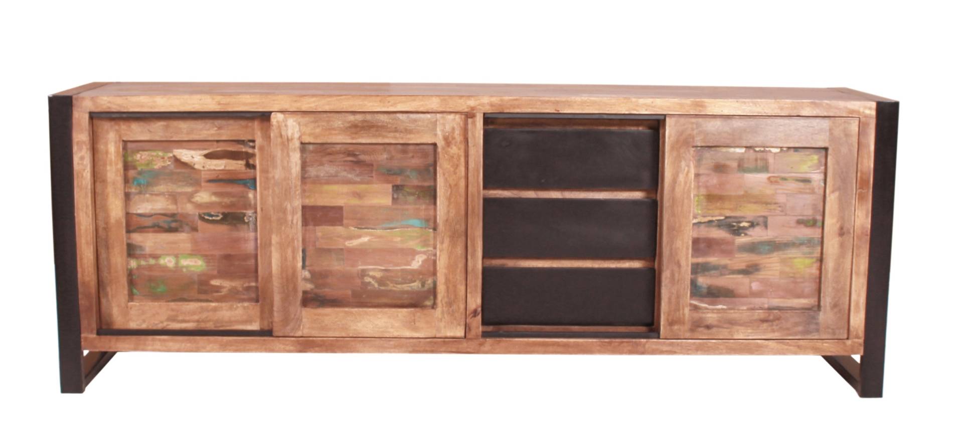 TPFLiving Sideboard Melvin Altholz mit Altmetall natur mit bunt, Metall antikschwarz TPFLiving Sideboard Melvin Altholz mit Altmetall natur mit bunt, Metall antikschwarz von TPFLiving