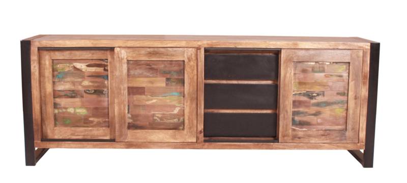 TPFLiving Sideboard Melvin Altholz mit Altmetall natur mit bunt, Metall antikschwarz von TPFLiving