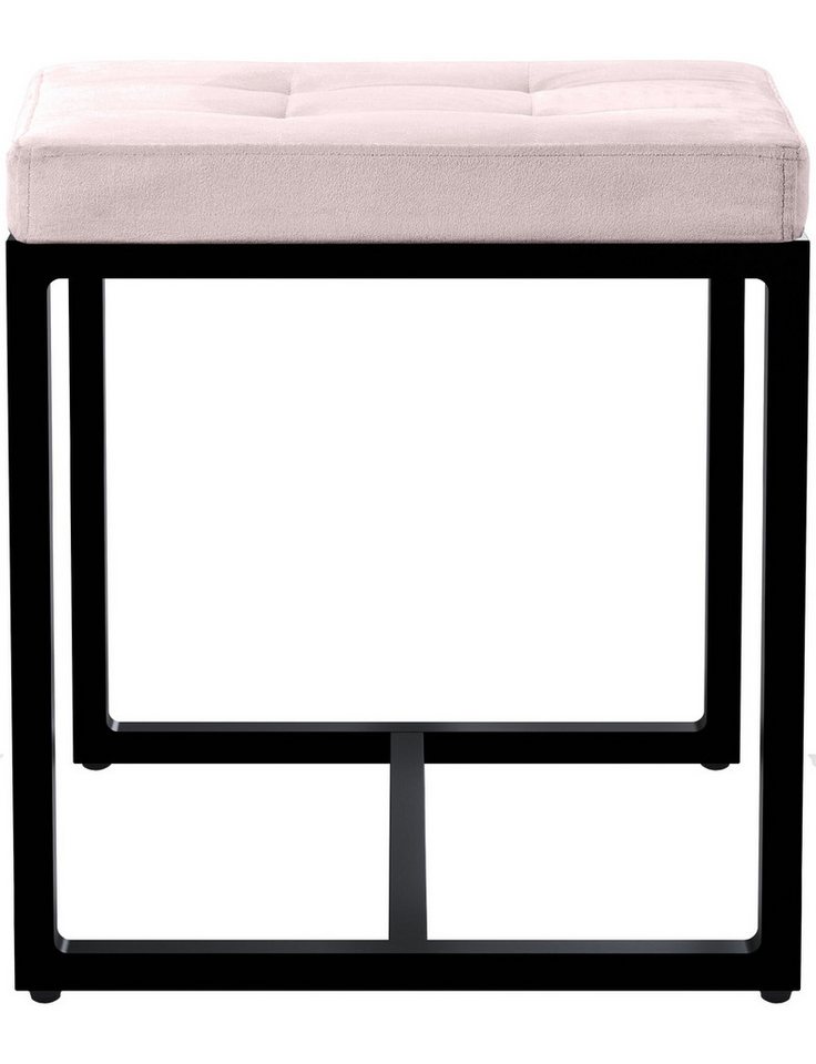 TPFLiving Sitzhocker Elvion (Elegante Sitzbank mit weichem Samtbezug, Stabiles Vierfußgestell aus pulverbeschichtetem Eisen), Maße (TxBxH): 40 x 40 x 48cm - Farbe: hellgrau von TPFLiving
