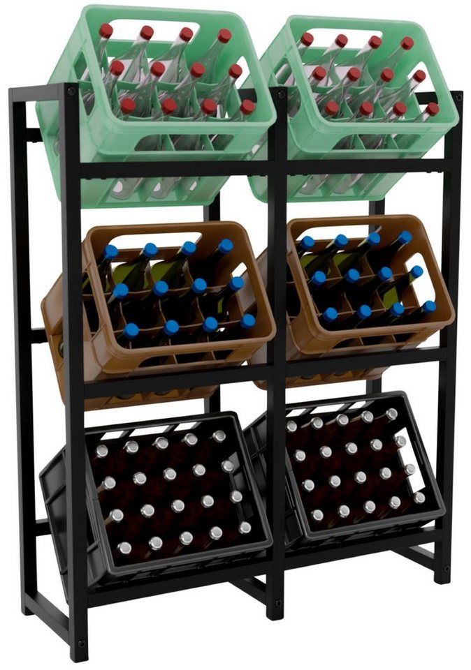 TPFLiving Standregal Getränkekistenständer Star - Getränkeregal für 6 Kisten in schwarz, Kastenständer für Getränkekisten - Flaschenregal, Getränkekistenregal mit den Maßen (HxB xT): 116 x 91 x 31 cm von TPFLiving