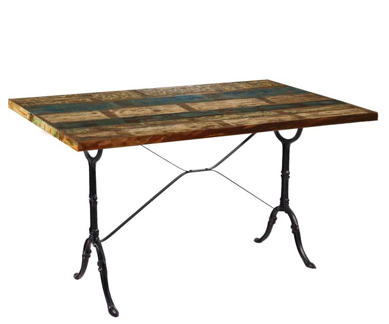 TPFLiving Tisch 120x65 cm Platte Altholz, Gestell Gusseisen Platte bunt lackiert, Gestell schwarz von TPFLiving
