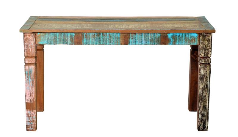 TPFLiving Tisch 140x70 cm Valdez Altholz mit starken Gebrauchsspuren, lackiert bunt von TPFLiving