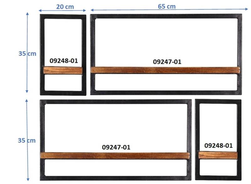 TPFLiving Wandregal Louisville - toller Materialmix aus Mangoholz und Altmetall, Wandregal im modernen Industrial Look - natur mit antikschwarz, Produktlinie: Kentucky - Breite: 95 cm, Höhe: 75 cm, Tiefe: 25 cm von TPFLiving