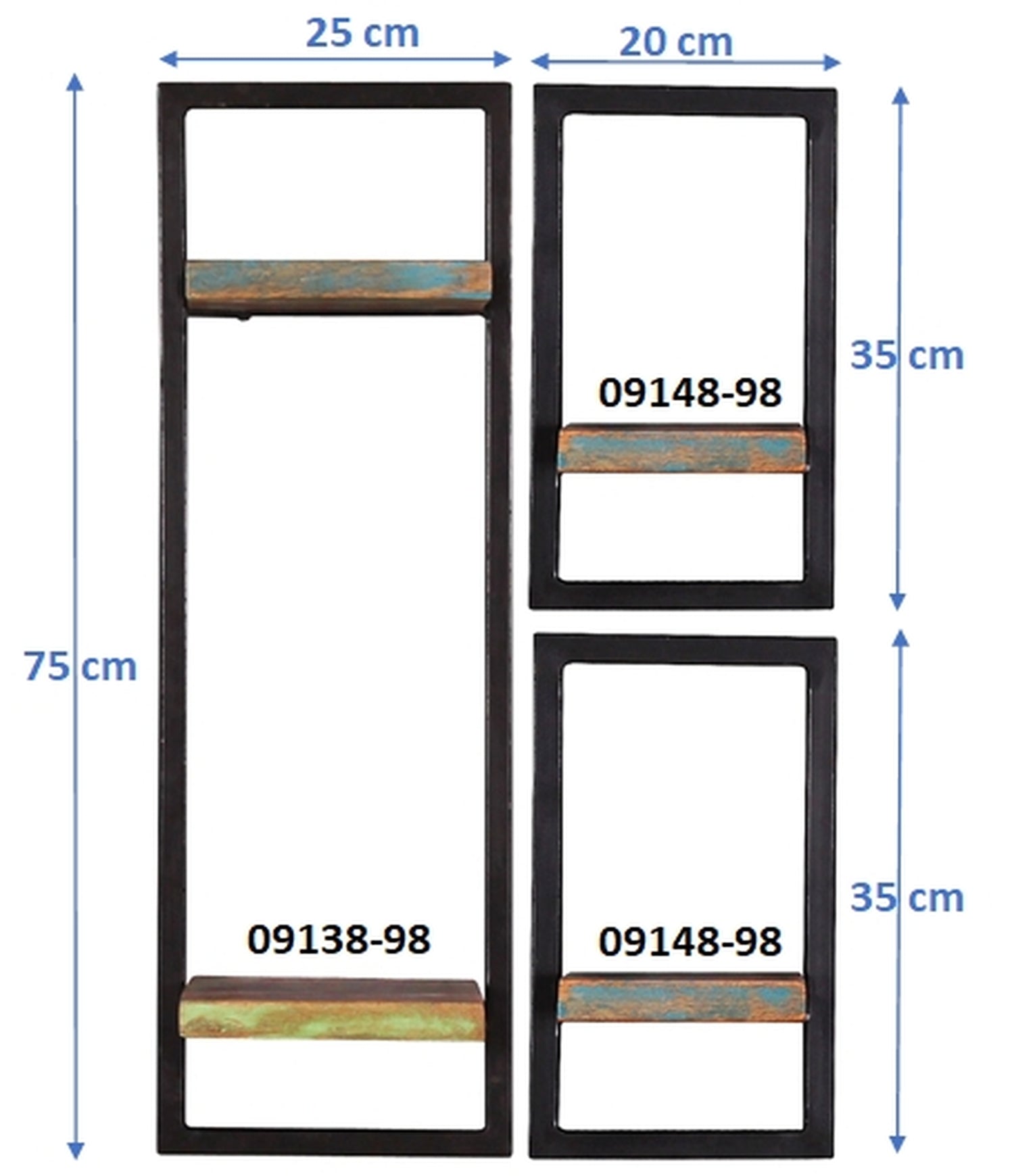 TPFLiving Wandregal-Set, 3-teilig Anchorage Altholz mit starken Gebrauchsspuren, lackiert, Rahmen aus Metall bunt, schwarz von TPFLiving