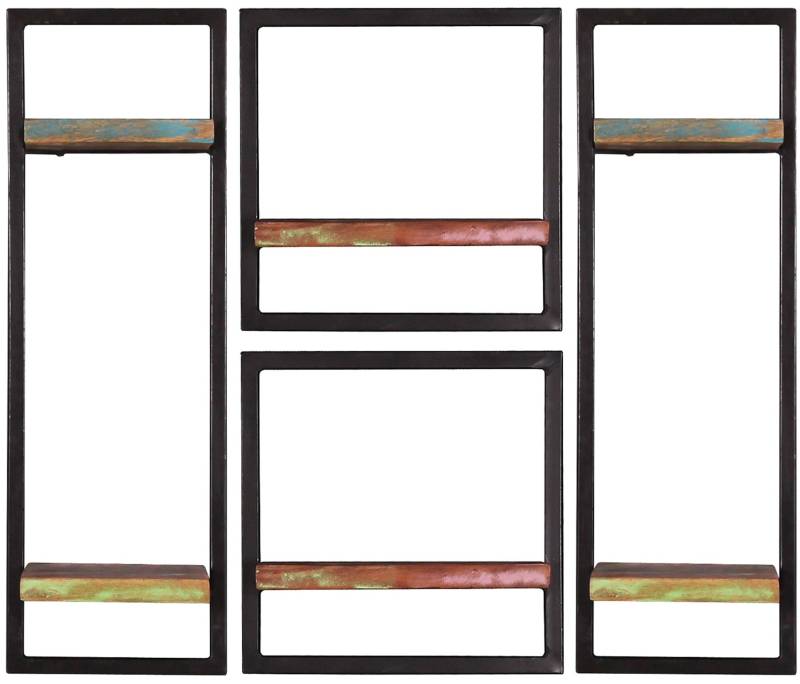 TPFLiving Wandregal-Set, 4-teilig Anchorage Altholz mit starken Gebrauchsspuren, lackiert, Rahmen aus Metall bunt, schwarz von TPFLiving