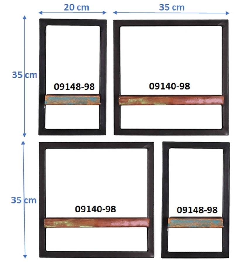 TPFLiving Wandregal-Set, 4-teilig Anchorage Altholz mit starken Gebrauchsspuren, lackiert, Rahmen aus Metall bunt, schwarz von TPFLiving