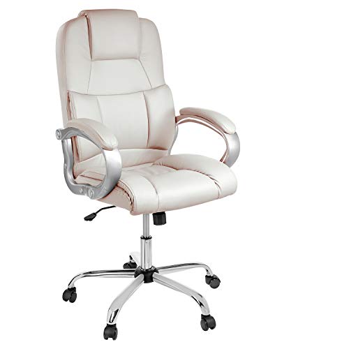 TPFLiving Bürostuhl Ergonomisch Schreibtischstuhl XXL Denver - Schwerlast Drehstuhl Chefsessel Modern aus Kunstleder mit abgebremsten Rollen - Belastbar bis 210kg - Creme von TPFLiving