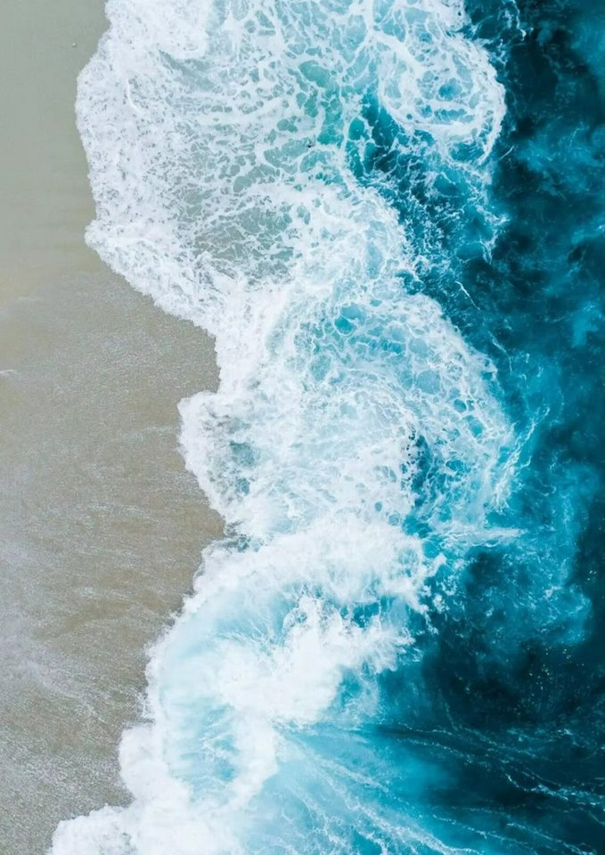 TPFLiving Kunstdruck (OHNE RAHMEN) Poster - Leinwand - Wandbild, Das ruhige Strandküsten-Meer-Ozean-Natur-Leinwandgemälde (Leinwandbild XXL), Farben: Blau, Weiß, Orange, Schwarz, Rot, Grün -Größe: 20x30cm von TPFLiving
