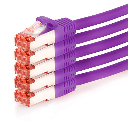 TPFNet 5er Pack CAT.6 hochwertiges Premium Netzwerkkabel mit RJ45 Anschluss | LAN Kabel | 5m | violett |mehrfache Abschirmung durch S/FTP | kompatibel mit Router, Modem, Switch von TPFNet