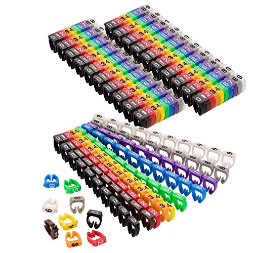 TPFNet® 3er Pack Kabelmarker-Clips/Kennzeichnungsclip 0-9" Bunte Kabelbinder Clips Kabelmarkierer Clips für Durchmesser 4-6 mm von TPFNet