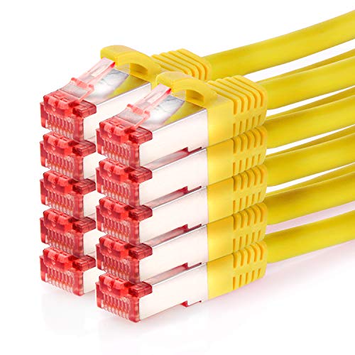 TPFNet 10er Pack CAT.6 hochwertiges Premium Netzwerkkabel mit RJ45 Anschluss | LAN Kabel | 0,5m | gelb |mehrfache Abschirmung durch S/FTP | kompatibel mit Router, Modem, Switch von TPFNet