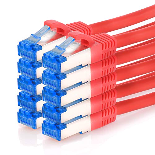 TPFNet 10er Pack CAT.6A hochwertiges Premium Netzwerkkabel mit RJ45 Anschluss | LAN Kabel | 1m | rot |mehrfache Abschirmung durch S/FTP | kompatibel mit Router, Modem, Switch von TPFNet