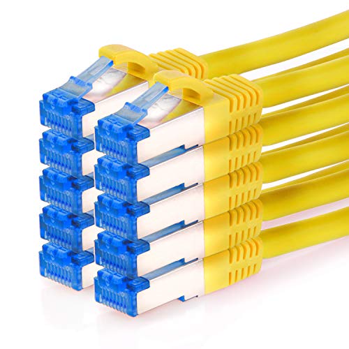 TPFNet 10er Pack CAT.6A hochwertiges Premium Netzwerkkabel mit RJ45 Anschluss | LAN Kabel | 2m | gelb |mehrfache Abschirmung durch S/FTP | kompatibel mit Router, Modem, Switch von TPFNet